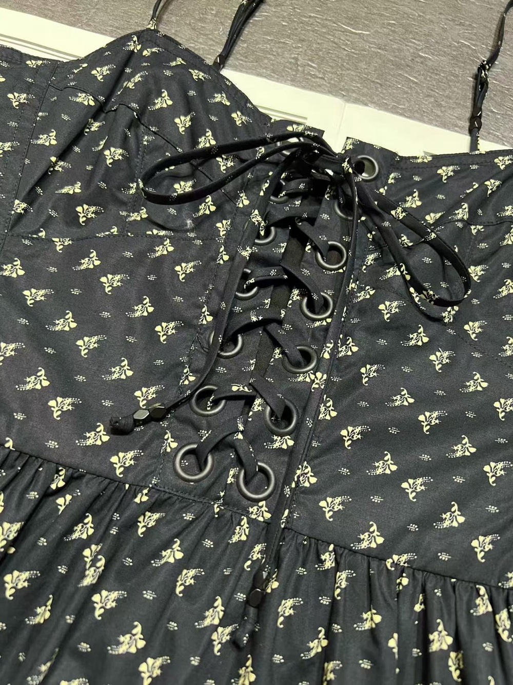 Loro Piana Black Mini Dress with Tiny Cream Floral Print - Picture 5 of 10